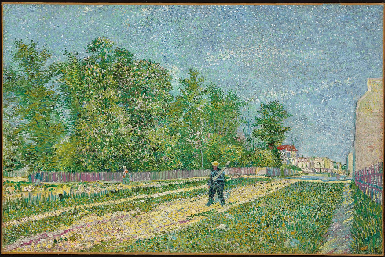 Droga na skraju Paryża, rolnik niosący łopatę na ramieniu, 1887 autorstwa Vincent van Gogh
