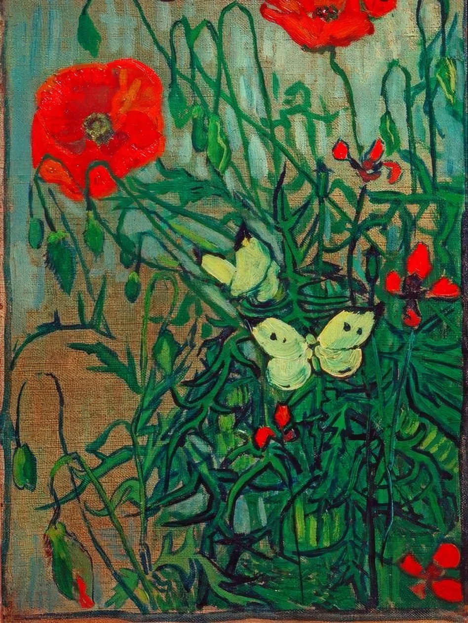 Motyle na kwiatach maku autorstwa Vincent van Gogh