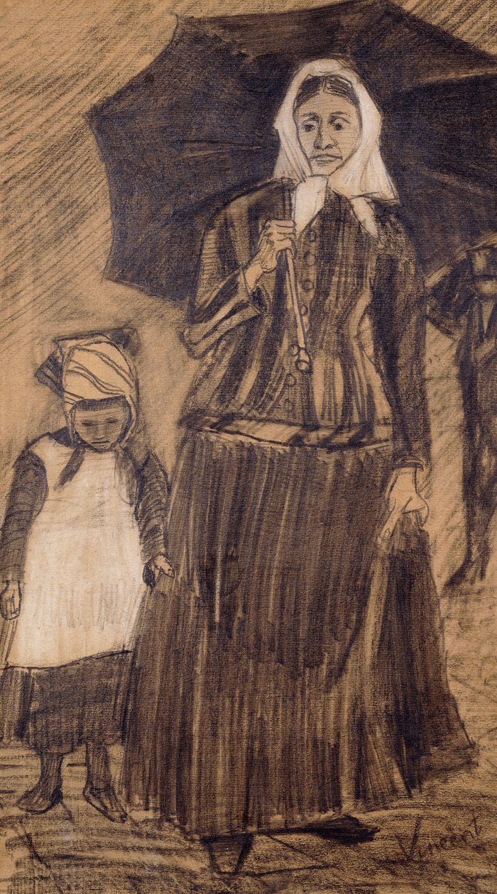 Sien pod parasolem z dziewczyną, 1882 autorstwa Vincent van Gogh