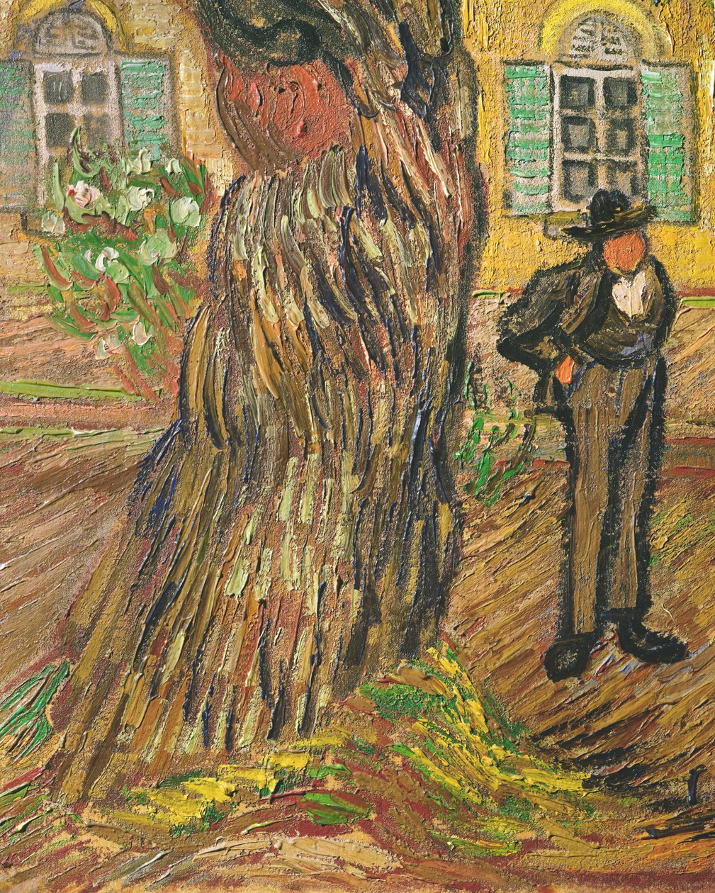 Szpital St. Pauls, St. Remy, detal przedstawiający człowieka i drzewo, 1889 olej na płótnie, detal z 36527 autorstwa Vincent van Gogh