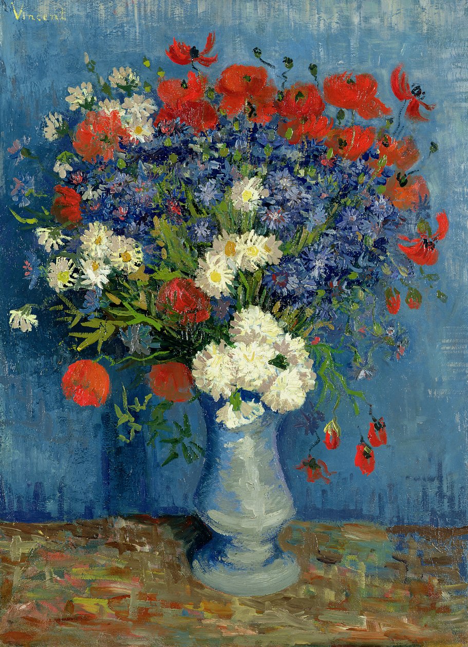 Martwa natura: wazon z chabrami i makami, 1887 autorstwa Vincent van Gogh