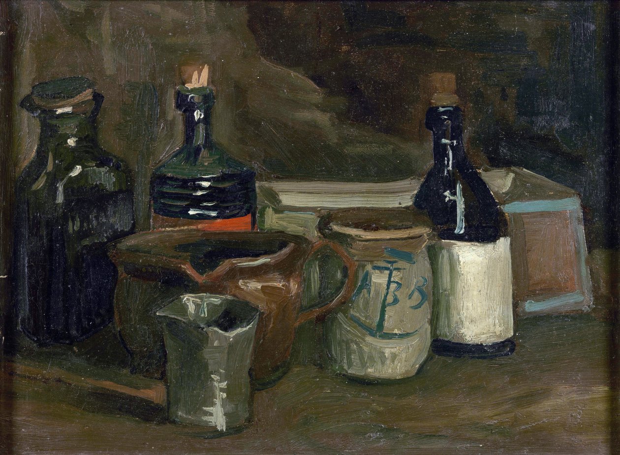 Martwa natura z butelkami i ceramiką par Gogh, Vincent, van (1853-1890). Olej na płótnie, format : 31,5x41,8 autorstwa Vincent van Gogh