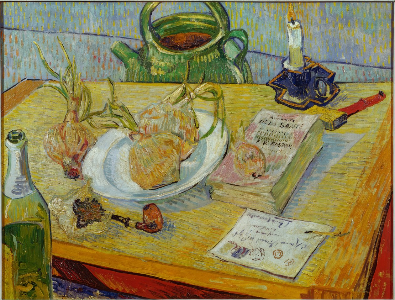 Martwa natura z deską kreślarską, rurą, cebulą i woskiem uszczelniającym autorstwa Vincent van Gogh