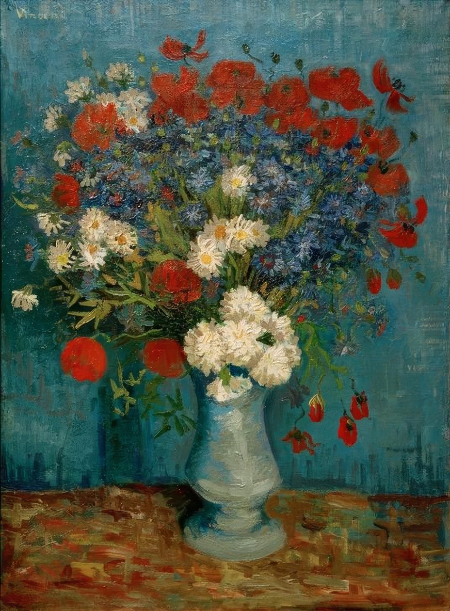Martwa natura: wazon z chabrami i makami autorstwa Vincent van Gogh