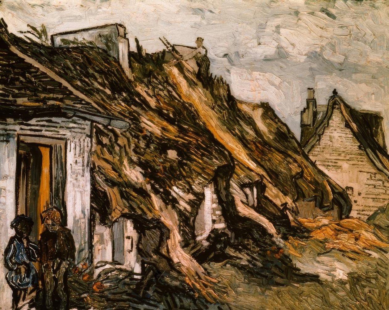 Kryte strzechą chaty w Chaponval autorstwa Vincent van Gogh