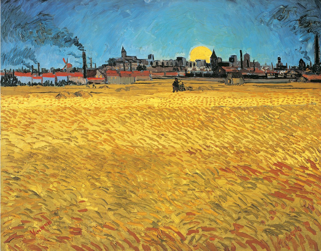 Zachód słońca: Pola pszenicy w pobliżu Arles autorstwa Vincent van Gogh