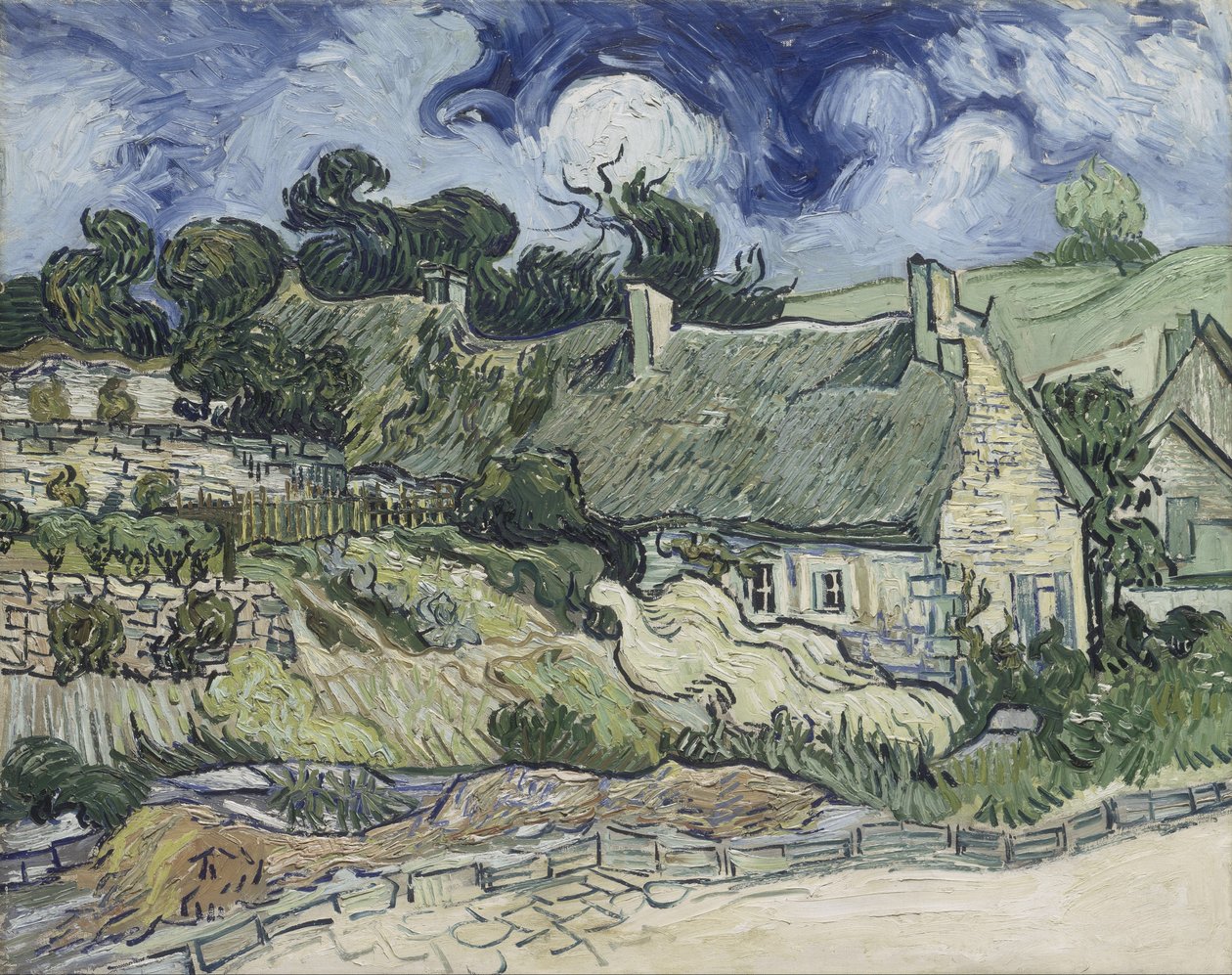 Kryte strzechą domki w Cordeville, 1890 autorstwa Vincent van Gogh
