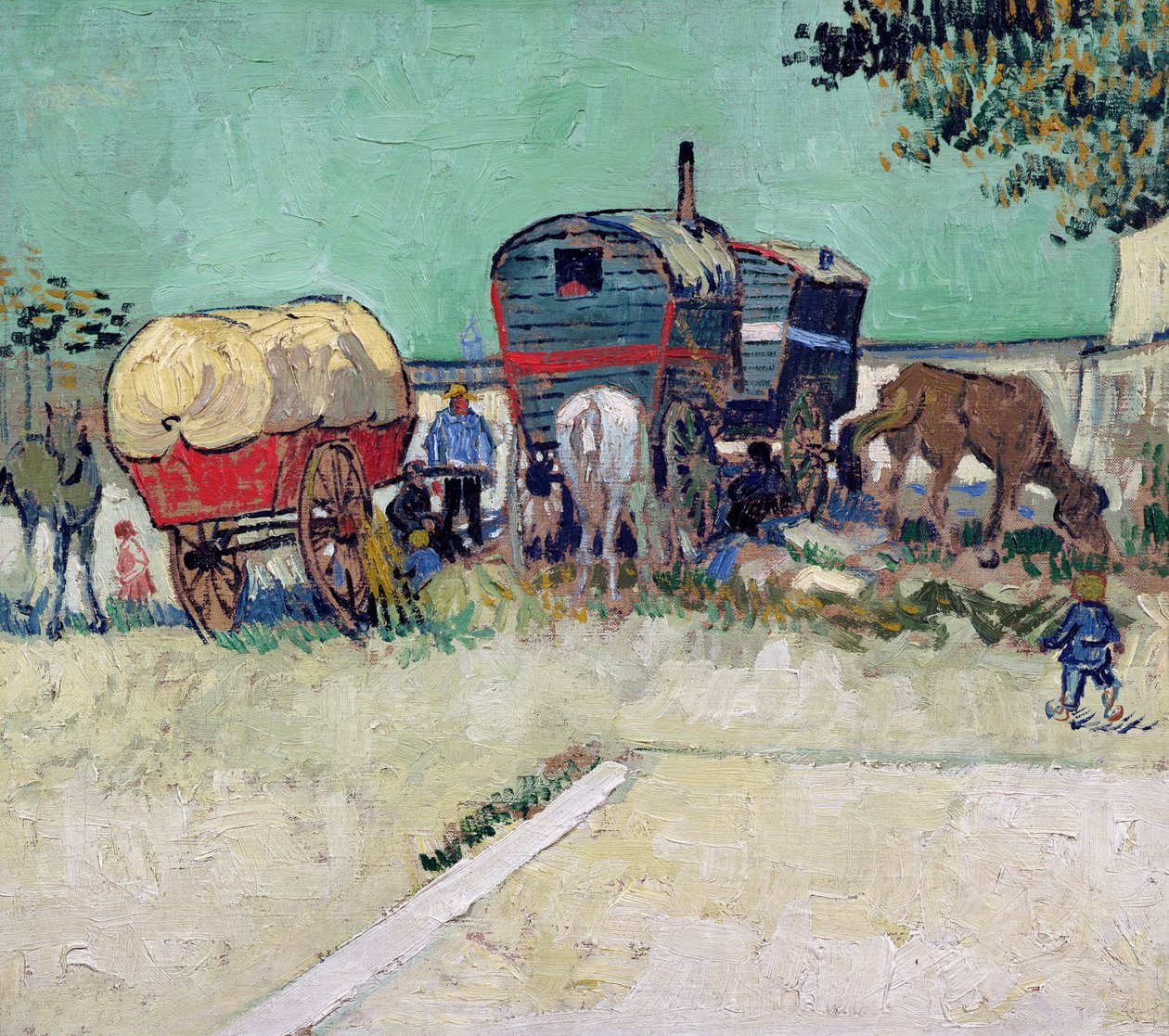Karawany, obóz cygański w pobliżu Arles autorstwa Vincent van Gogh