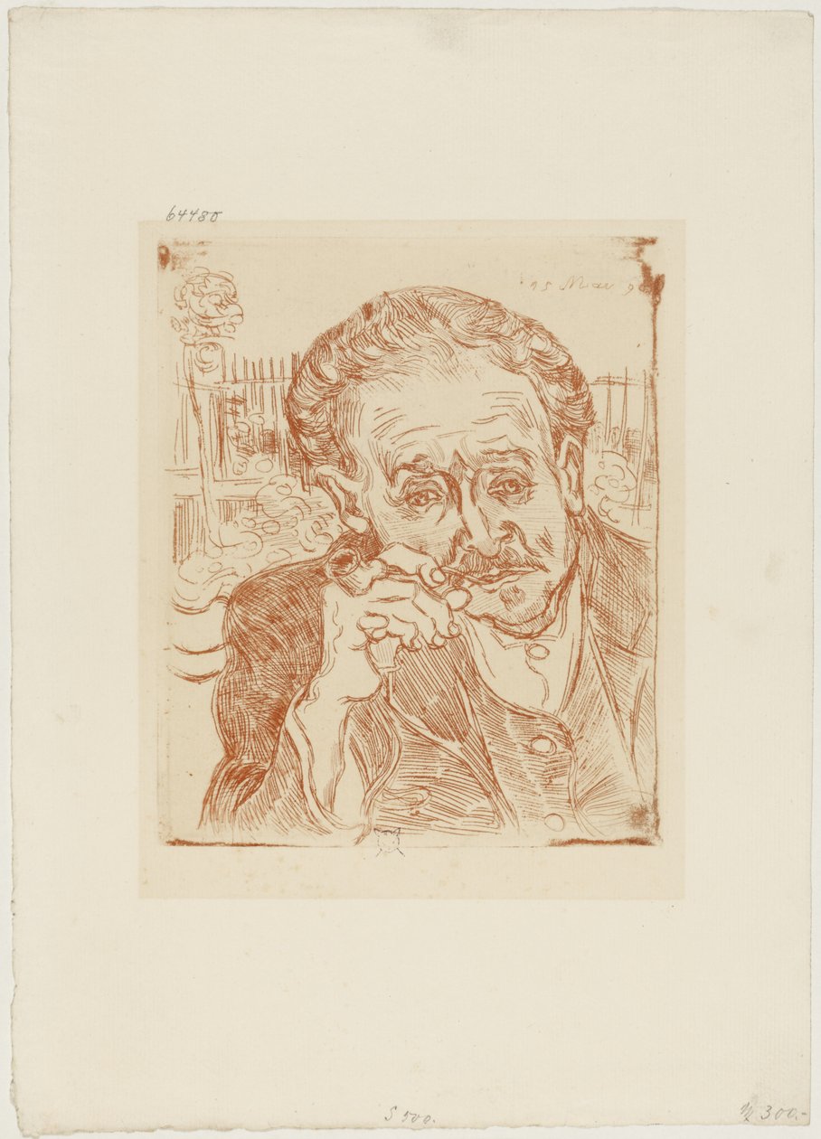 Człowiek z fajką (Portret doktora Paula Gacheta), ok. 1890-1909 (akwaforta na papierze) autorstwa Vincent van Gogh