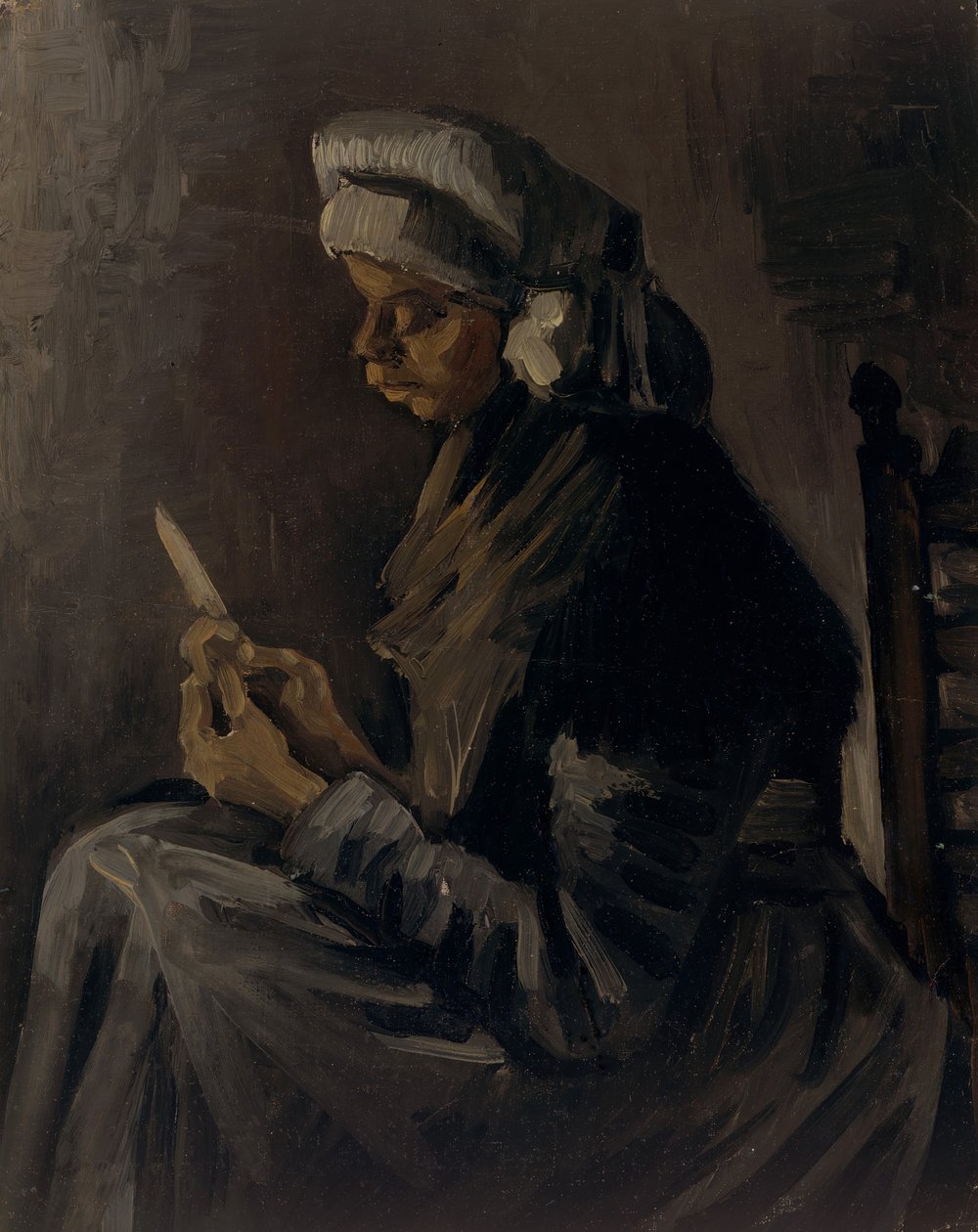 Obieraczka do ziemniaków rewers: Autoportret w kapeluszu słomkowym, 1885. autorstwa Vincent van Gogh