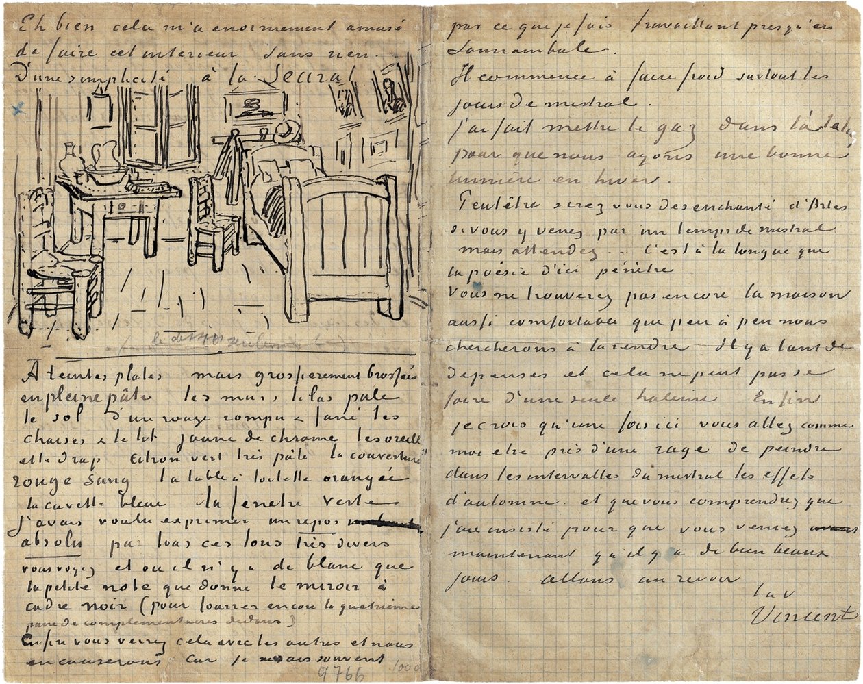 Sypialnia, List do Paula Gauguina z Arles, środa, 17 października 1888 r. autorstwa Vincent van Gogh