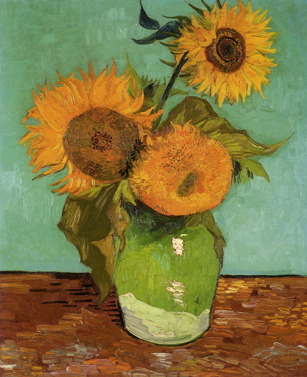 Trzy słoneczniki w wazonie autorstwa Vincent van Gogh