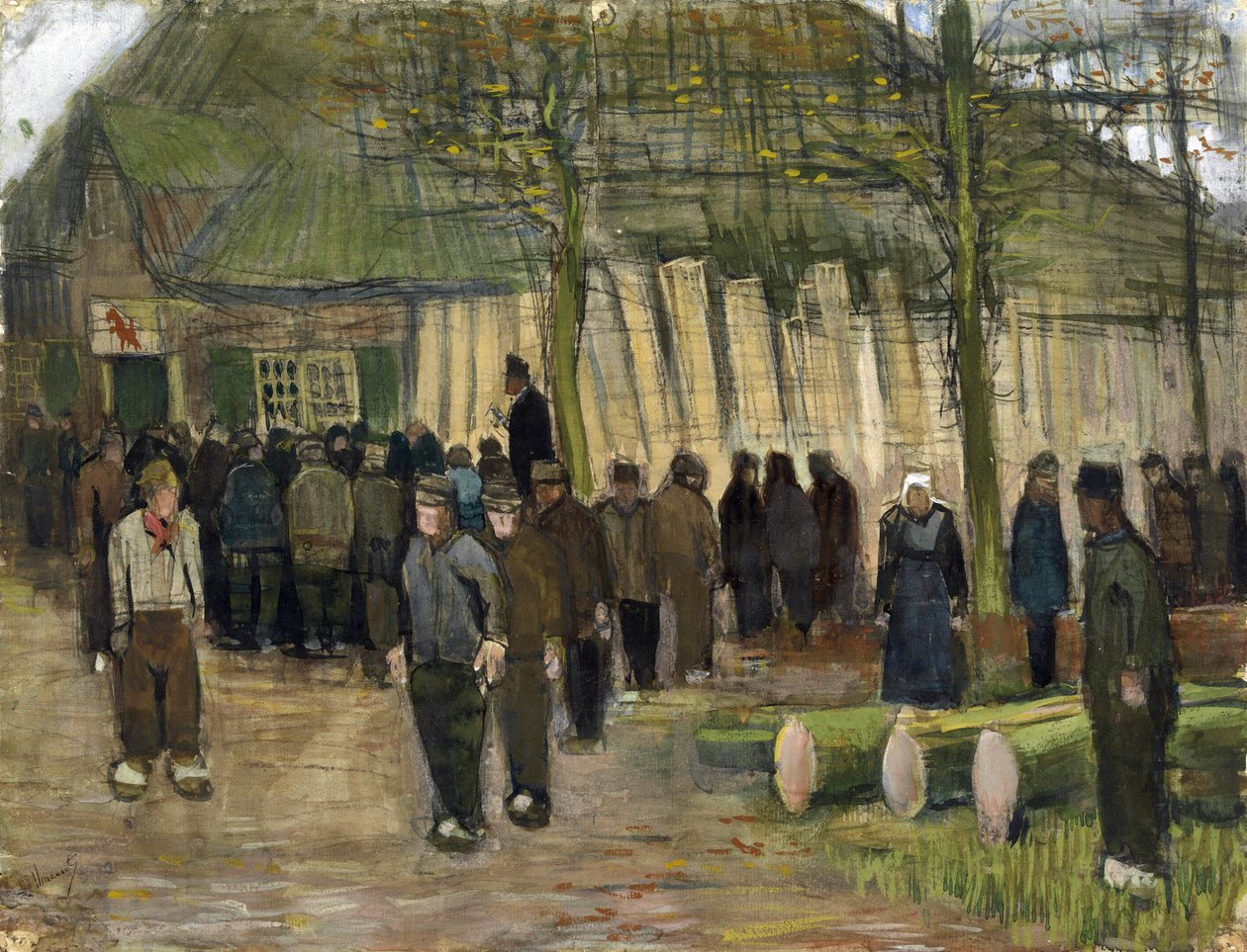 Sprzedaż drewna (vente de bois) par Gogh, Vincent, van (1853-1890). Kreda, akwarela, długopis i tusz na papierze, format 34,9x44,8 autorstwa Vincent van Gogh