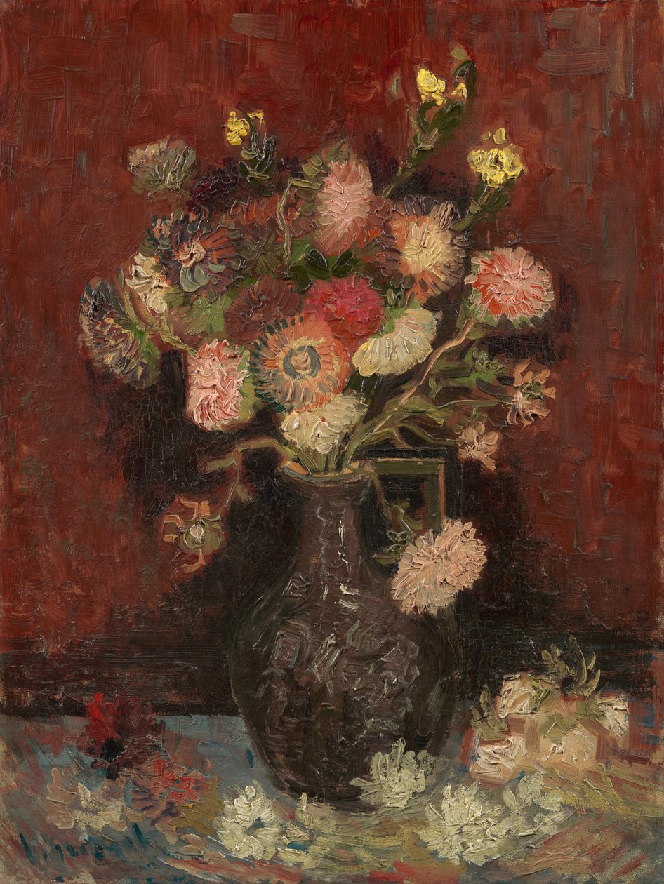 Wazon z chińskimi astrami i mieczykami - obraz Vincenta van Gogha (1853-1890), olej na płótnie autorstwa Vincent van Gogh