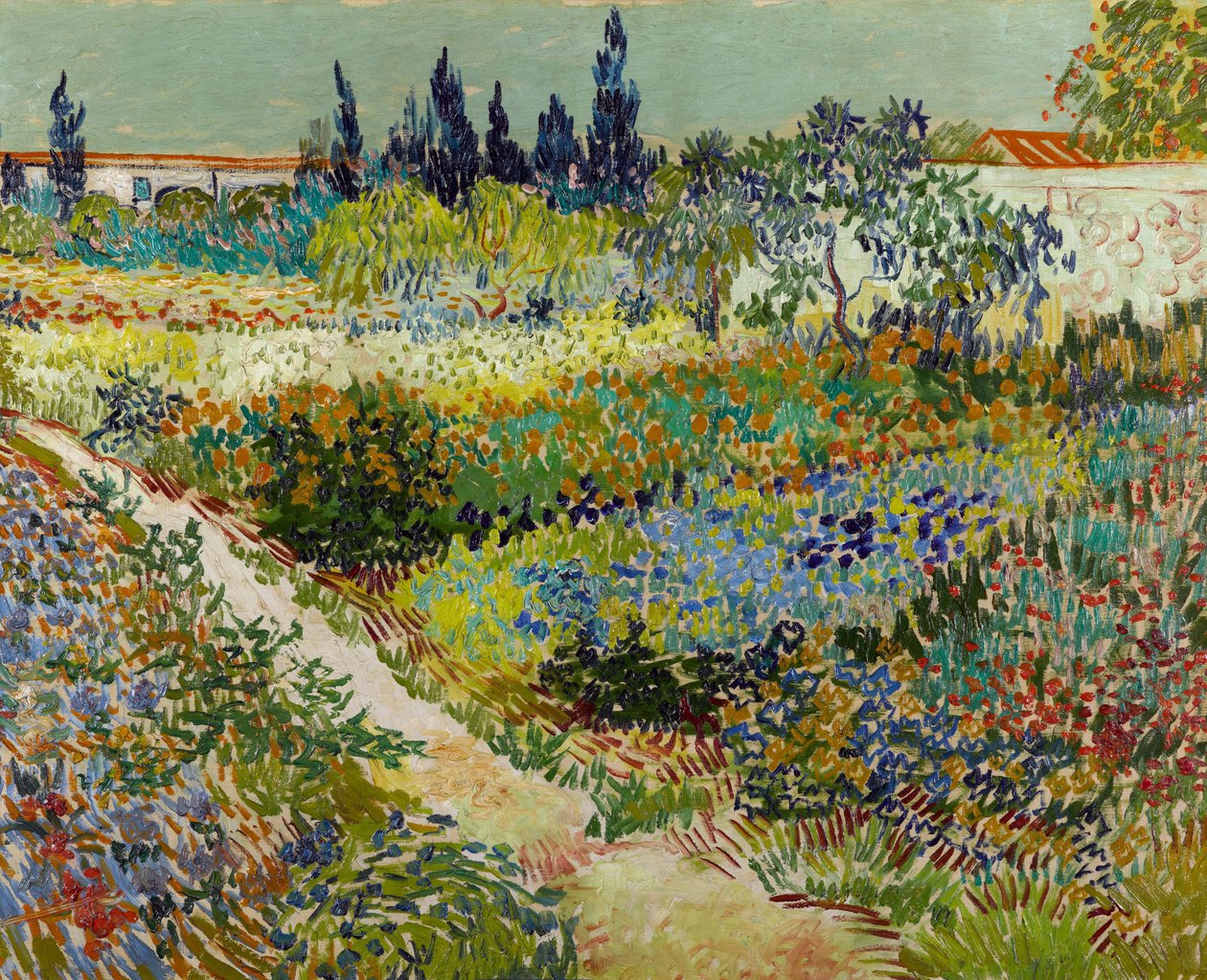 „Widok na kwitnący ogród ze ścieżką” (Kwitnący ogród ze ścieżką) Obraz Vincenta van Gogha (1853-1890) 1888 Gemeentemuseum Den Haag, Haga, Holandia autorstwa Vincent van Gogh