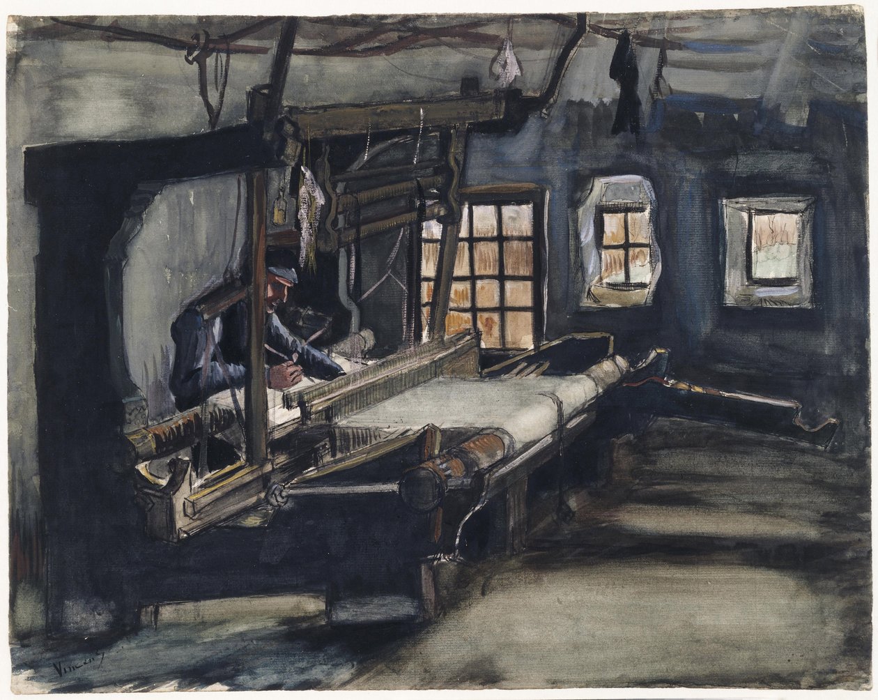 Weaver (tisserand) par Gogh, Vincent, van (1853-1890). Pióro, pędzel, akwarela, tusz indyjski na papierze, wymiary: 35,5x44,6 autorstwa Vincent van Gogh
