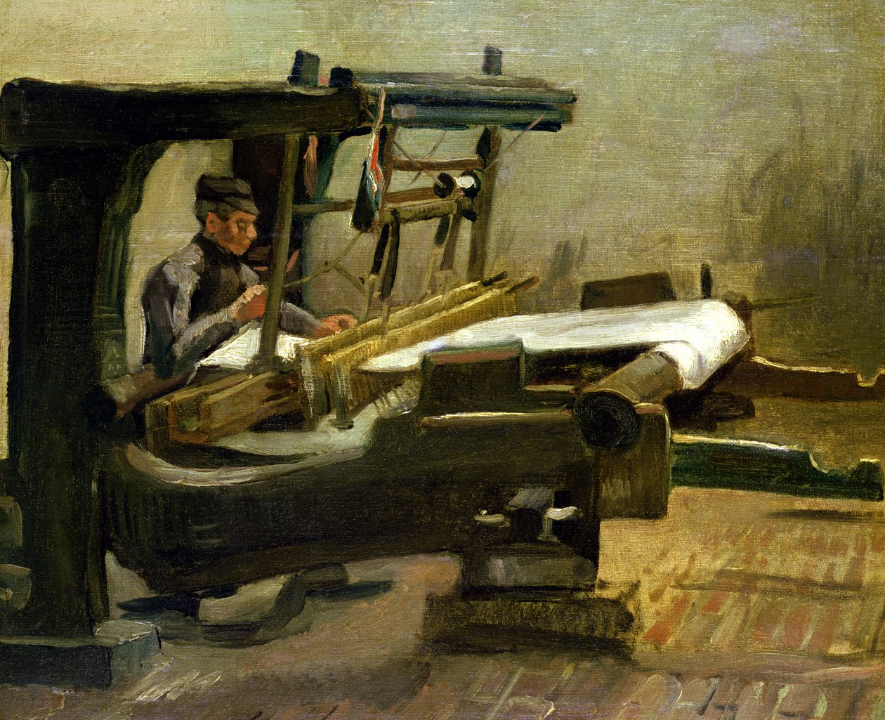 Tkacz na krośnie, zwrócony w prawo, 1884 autorstwa Vincent van Gogh