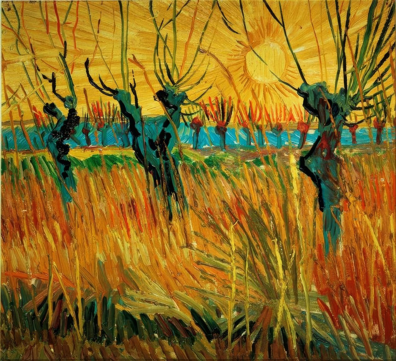 Wierzby o zachodzie słońca autorstwa Vincent van Gogh
