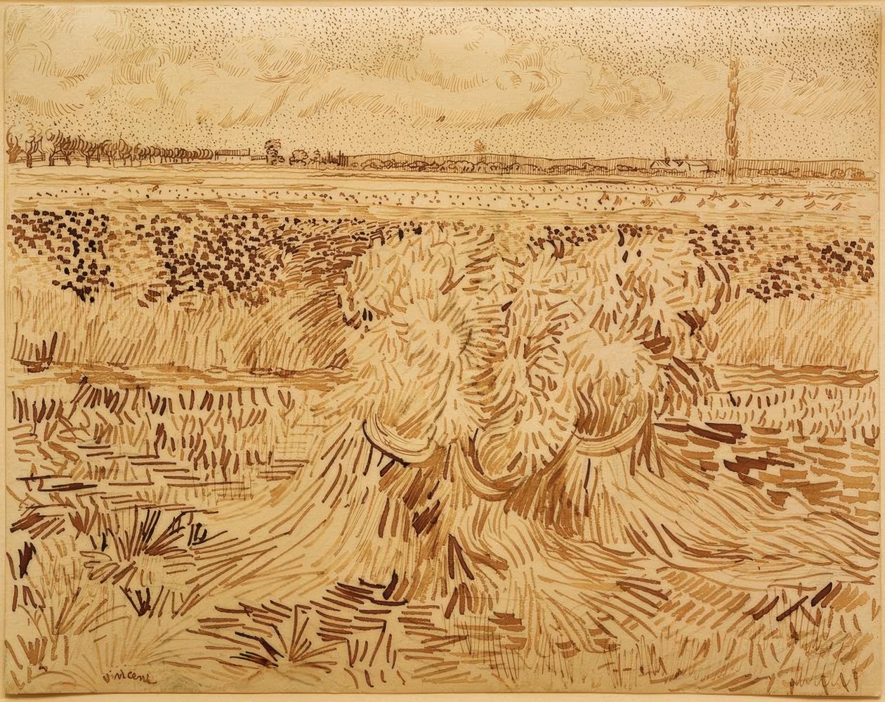 Pole pszenicy z wiązkami ziarna autorstwa Vincent van Gogh