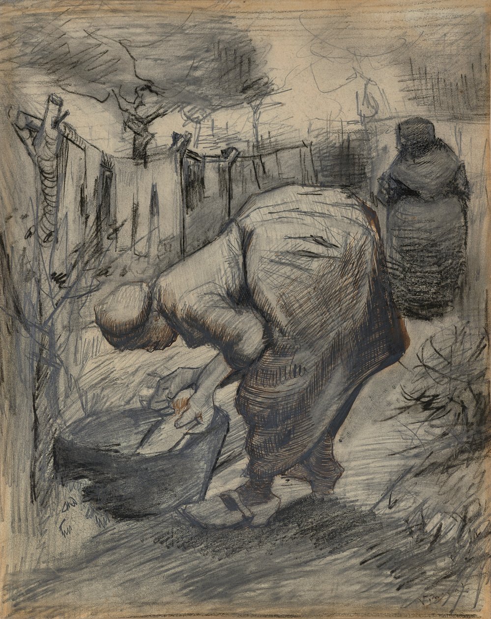 Kobieta przy wannie w ogrodzie autorstwa Vincent van Gogh