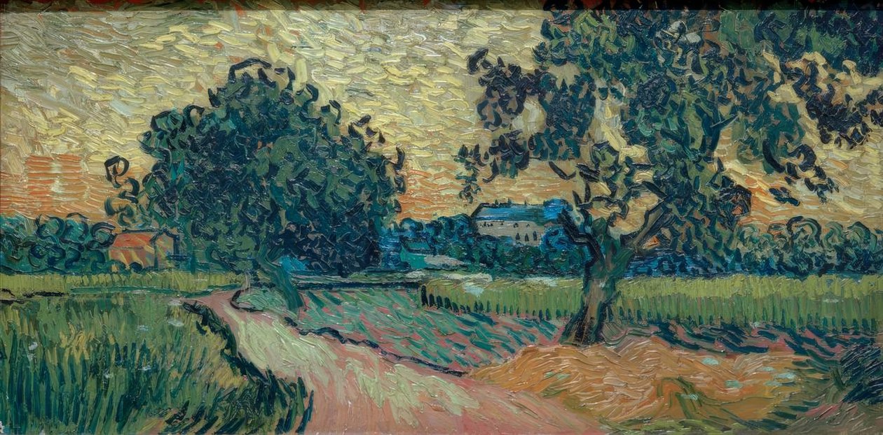 Dwie grusze i zamek Auvers (krajobraz w autorstwa Vincent van Gogh