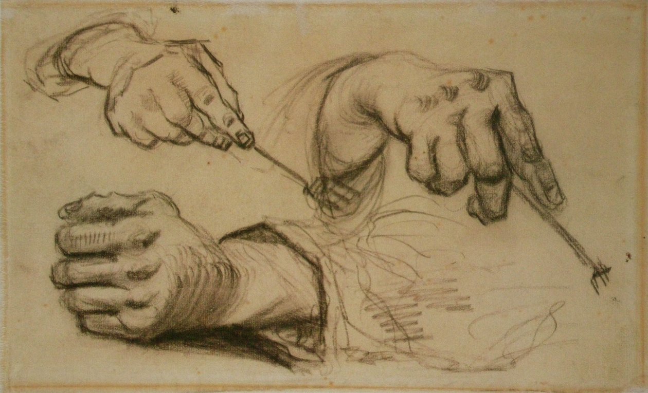 Studium, trzy ręce, dwa widły trzymające F 1161r JH 746 autorstwa Vincent van Gogh