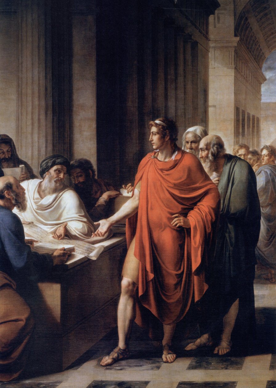Ptolemeusz II Filadelf badający zwój papirusu autorstwa Vincenzo Camuccini
