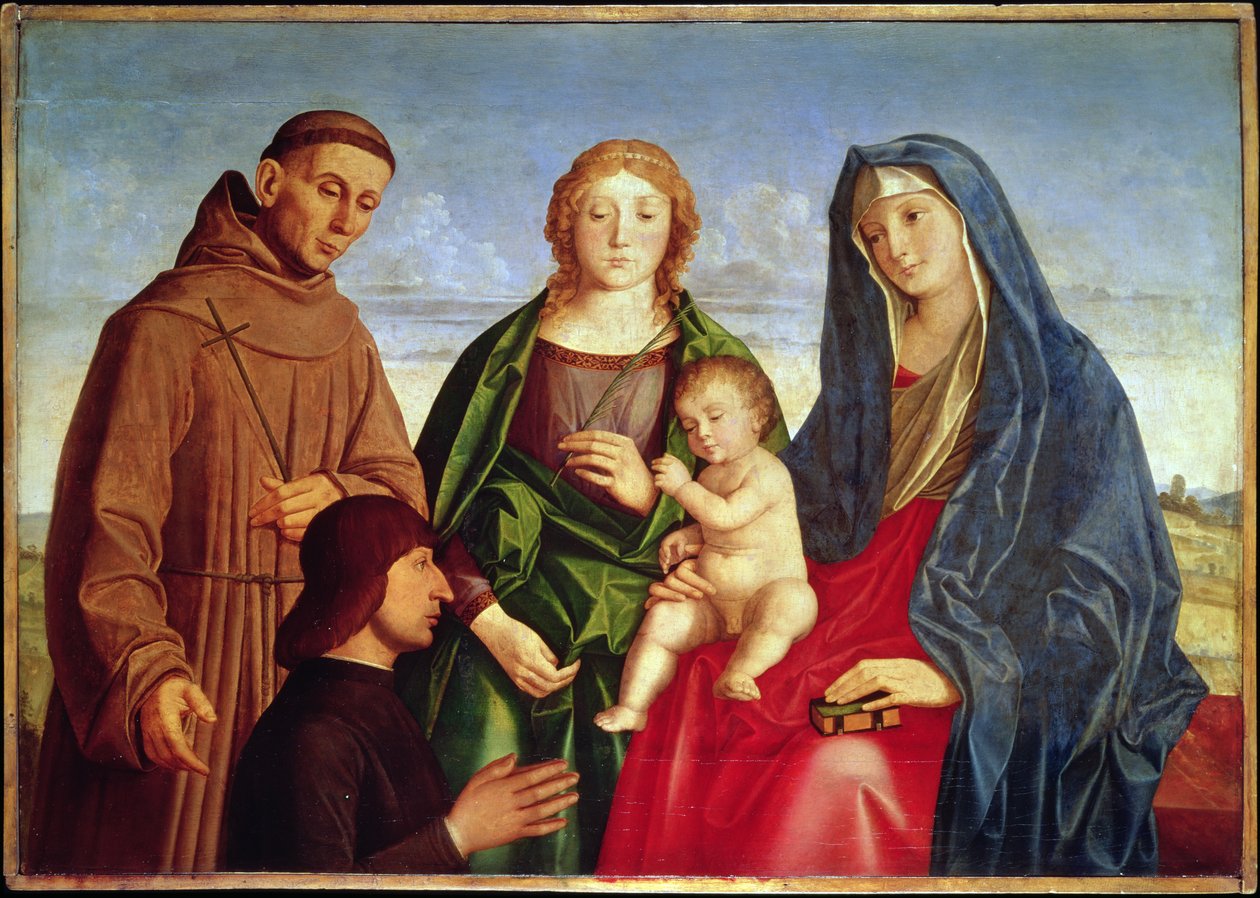 Matka Boska z Dzieciątkiem ze św. Franciszkiem, świętą kobietą i darczyńcą autorstwa Vincenzo di Biagio Catena