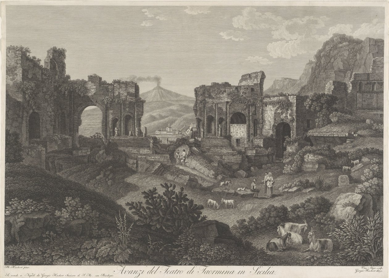 Teatr van Taormina Resztki z teatru Taorminy na Sycylii (tytuł na obiekcie) autorstwa Vincenzo Alloja