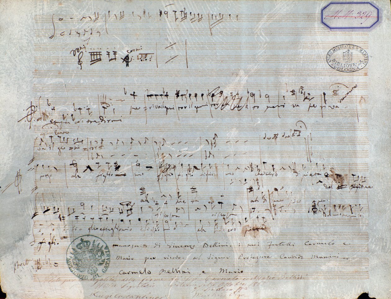 Strona z nutami do Pirat, opera Vincenzo Bellini autorstwa Vincenzo Bellini