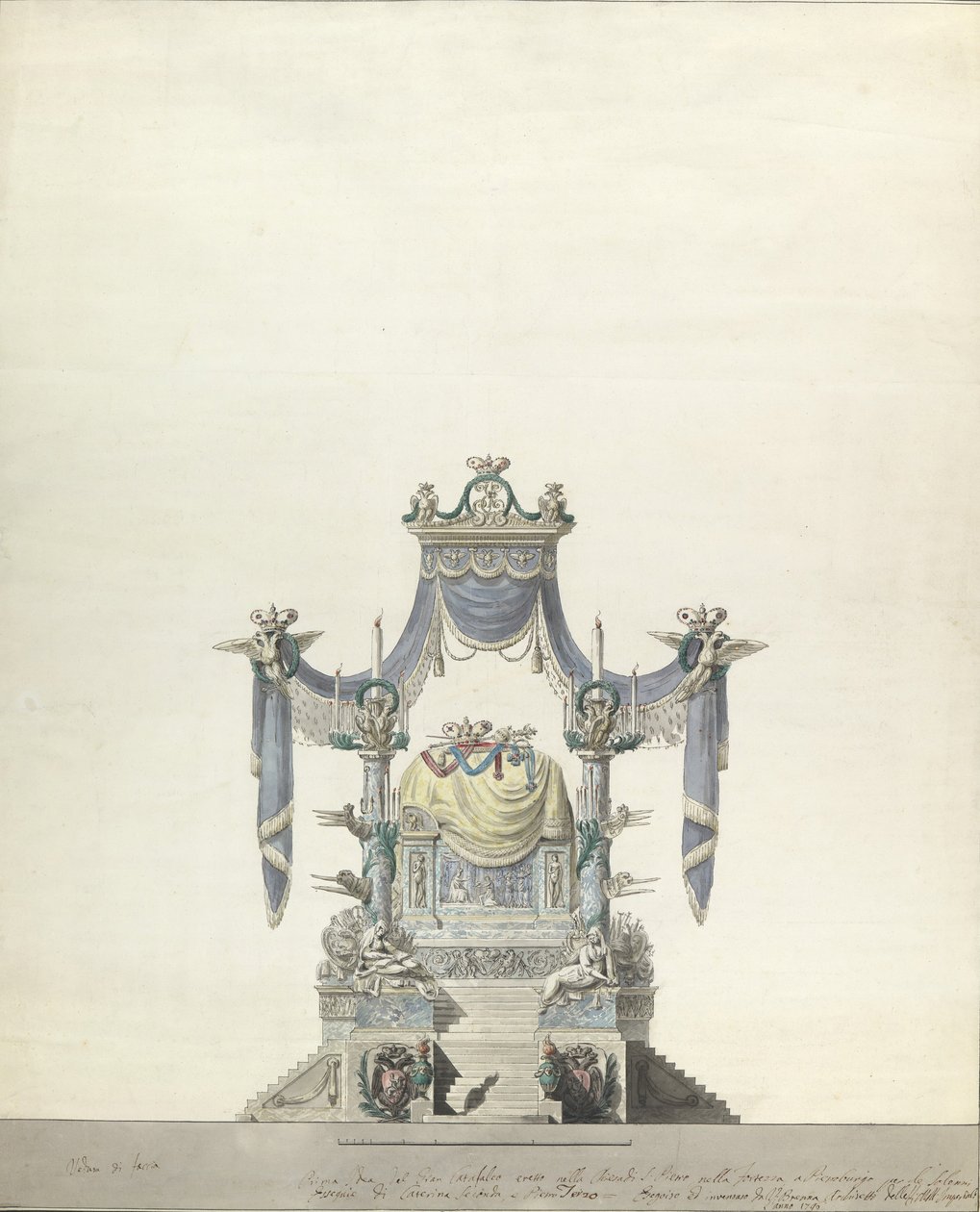 Katafalk dla cesarzowej Katarzyny Wielkiej Rosji Front Elewacja., 1796. autorstwa Vincenzo Brenna
