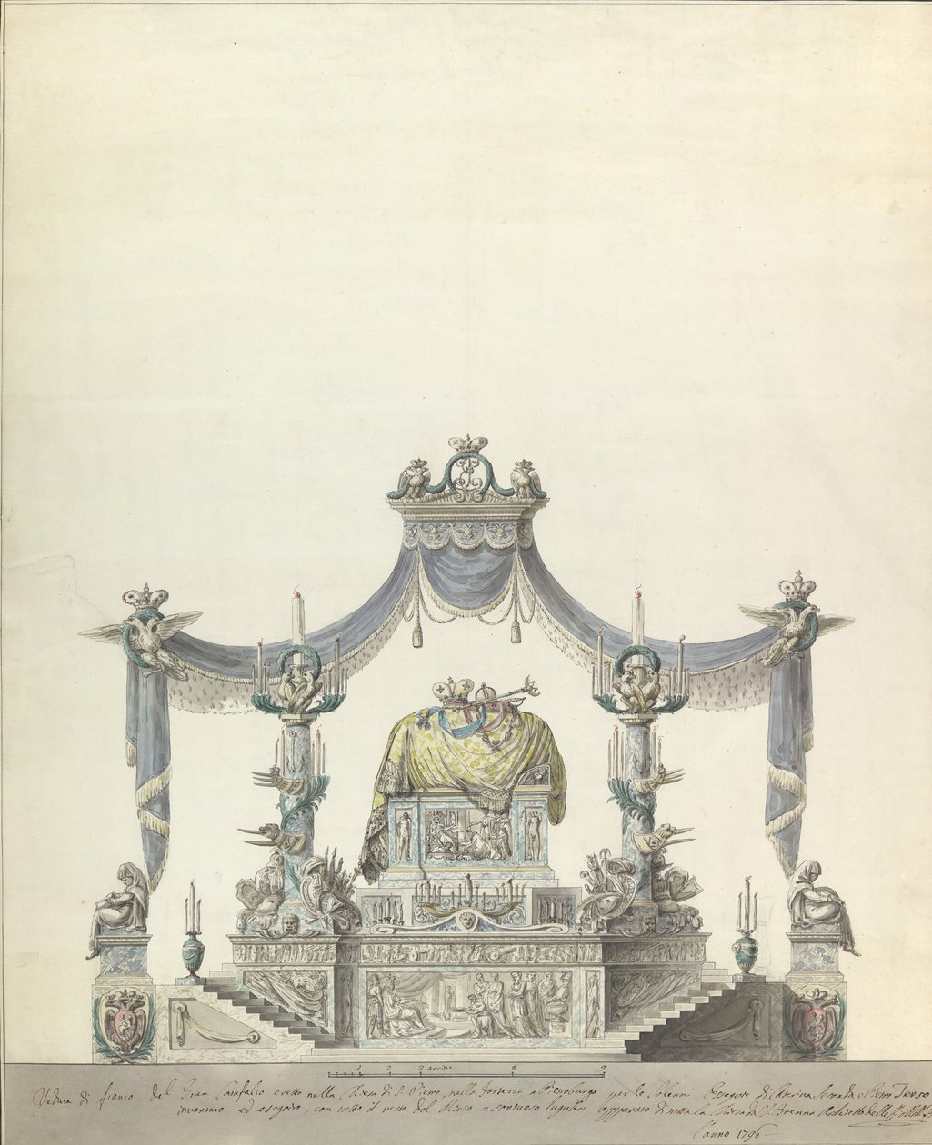 Katafalk cesarzowej Katarzyny Wielkiej Rosji Elewacja boczna., 1796. autorstwa Vincenzo Brenna