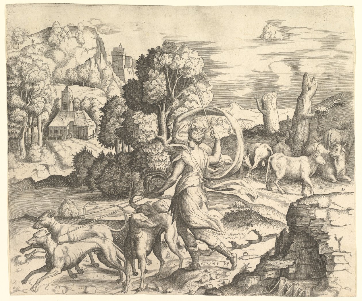 Diana Łowczyni w krajobrazie, ca. 1530-42. autorstwa Vincenzo Caccianemici