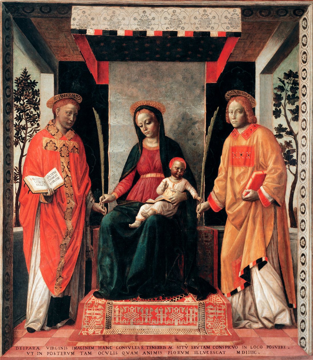 Dziewica z Dzieciątkiem w otoczeniu świętych Faustina i Giovity (Patroni Brescii Faustino i Giovita) Obraz Vincenzo Foppa (ok.1427-ok.1515) Brescia, Pinacoteca Tosio Martinengo Włochy autorstwa Vincenzo Foppa