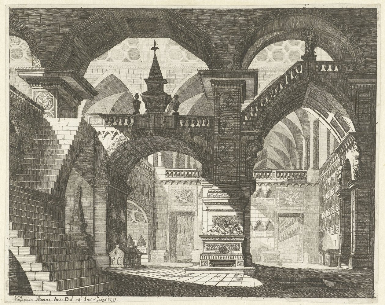 Kerkinterieur Caprici Scen Teatralnych (tytuł serii) autorstwa Vincenzo Mazzi