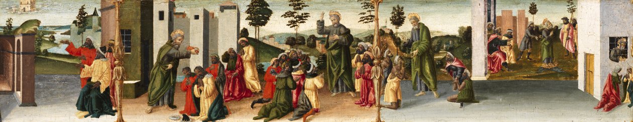 Historia św. Tomasza Apostoła - św. Tomasz chrzci Gundaphorus i inne epizody, 1480-1500 autorstwa Vincenzo di Antonio Frediani