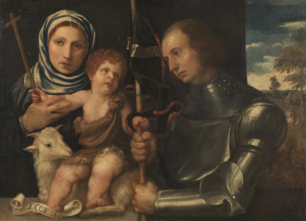 Niemowlę święty Jan z kobietą i świętym wojownikiem, 1510-20 autorstwa Vincenzo di Biagio Catena