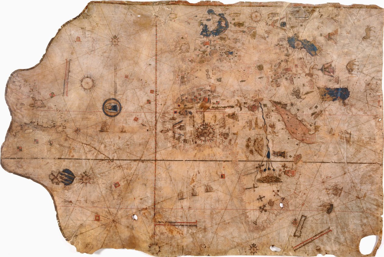 Mapa świata, od wschodnich wybrzeży Ameryki do Indii. autorstwa Visconte Maggiolo