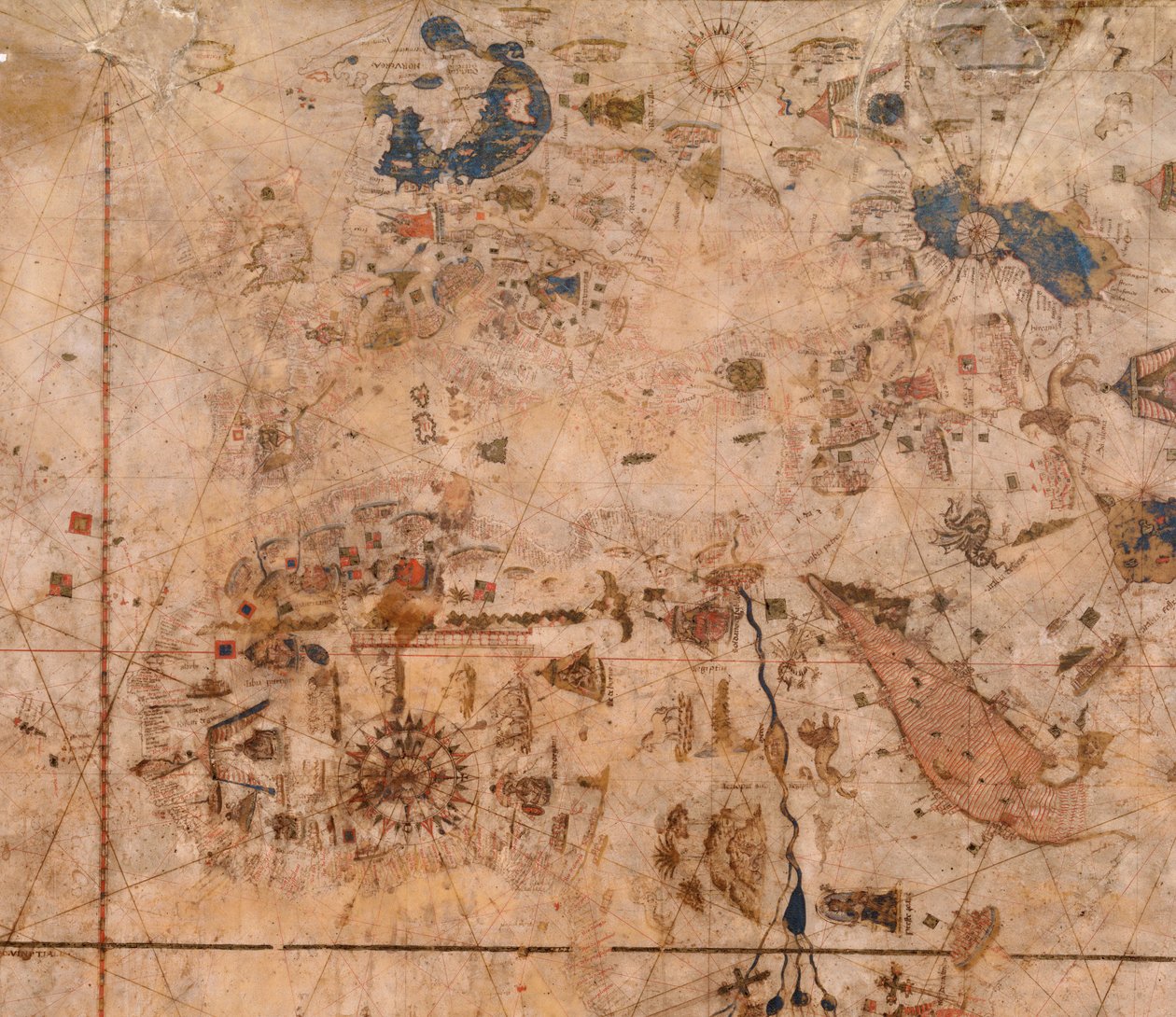 Mapa świata, od wschodnich wybrzeży Ameryki do Indii. autorstwa Visconte Maggiolo