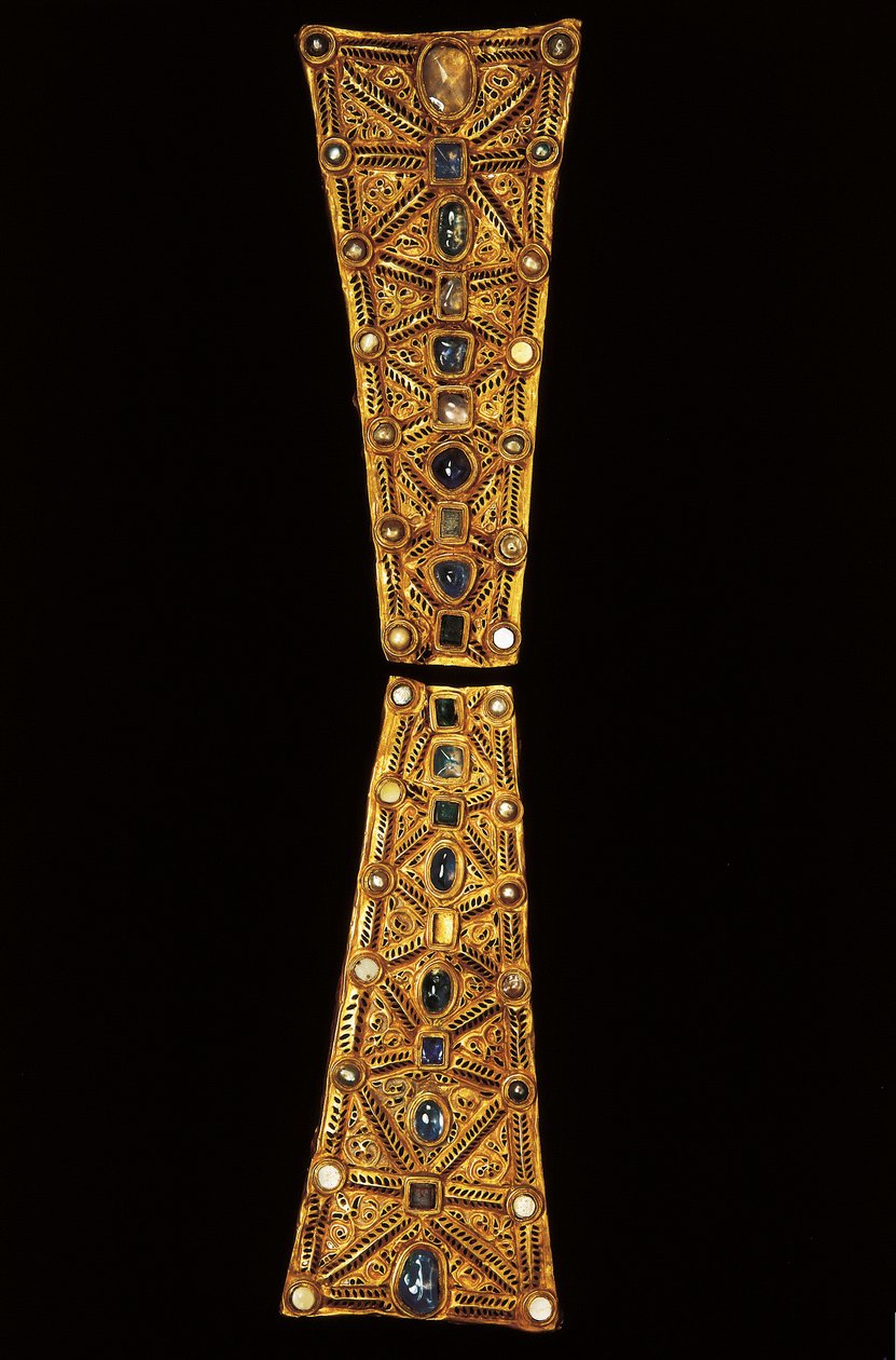 Szyja krzyża procesyjnego ze złota, granatu i pereł ze Skarbu Guarrazara, VII w. (złoto, granat i perły) autorstwa Visigothic