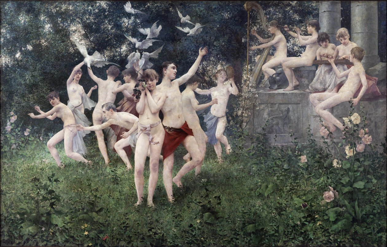 Święto Wiosny (Scena Alegoryczna) - Masek, Karel Vitezslav (1865-1927) - 1889 - Olej na płótnie - Galeria Narodowa, Praga autorstwa Vitezlav Karel Masek