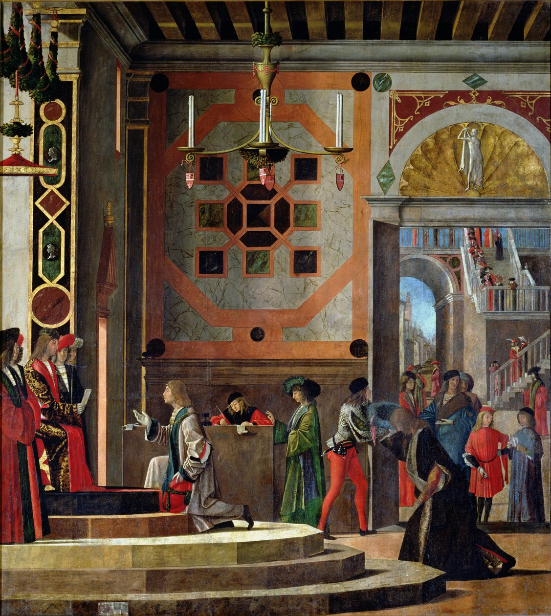 Wyjazd ambasadorów angielskich z cyklu św. Urszuli, 1498 autorstwa Vittore Carpaccio