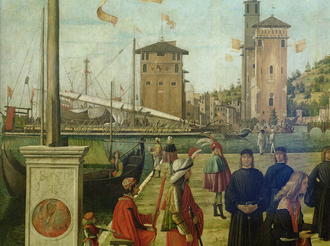 Powrót ambasadorów, z Cyklu św. Urszuli, 1490-94, detal 51114 autorstwa Vittore Carpaccio