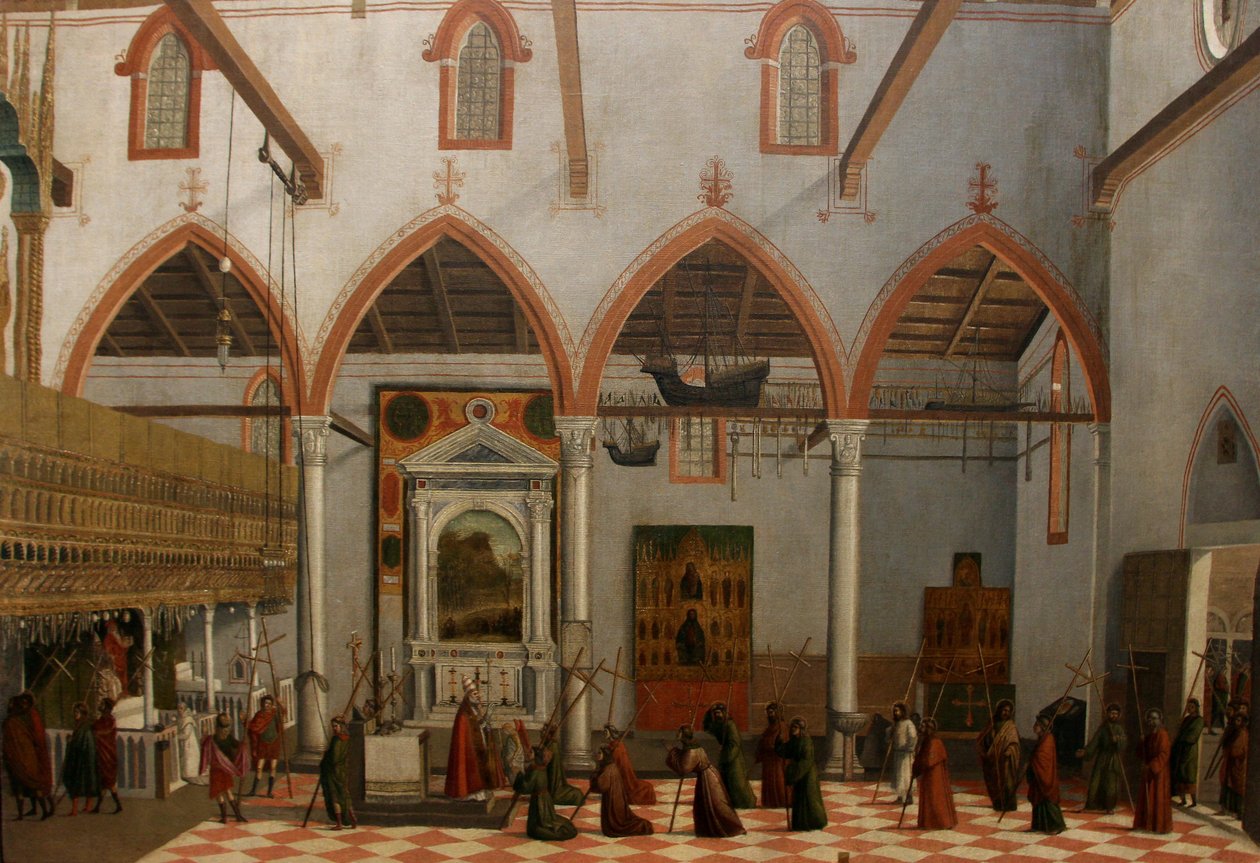 Wizja przeora ottobon z objawieniem krucyfiksów M. Ararat w kościele S. Antonio di Castello autorstwa Vittore Carpaccio