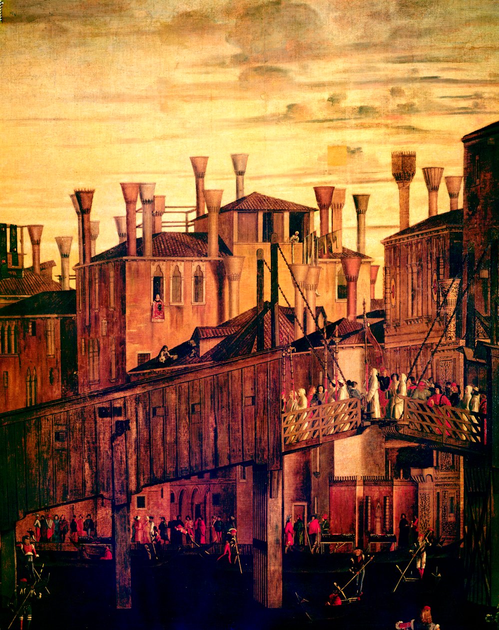 Drewniany most Rialto, z Cudu Relikwii Krzyża Świętego, 1494 olej na płótnie, detal z 119437 autorstwa Vittore Carpaccio