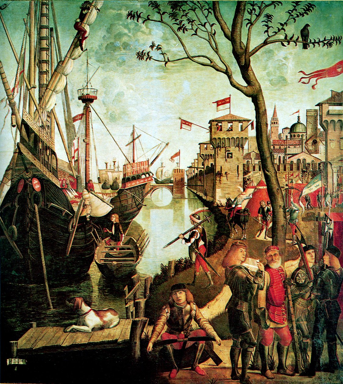Przybycie św. Urszuli do Kolonii podczas oblężenia Hunów Legenda o św. Urszuli, 1490 autorstwa Vittore Carpaccio