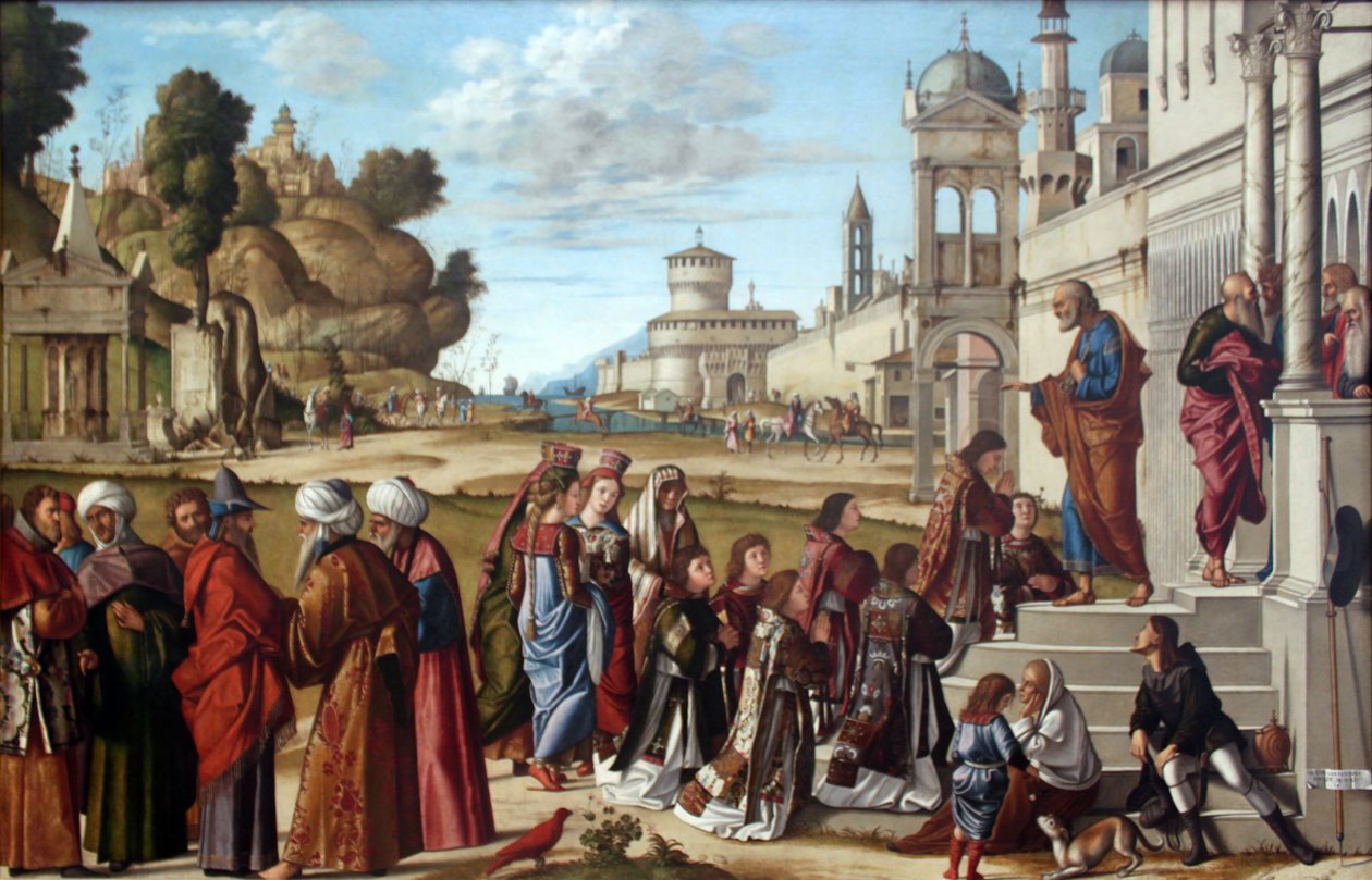 Die Weihe des Heiligen Stephanus zum Diakon Konsekracja św. Szczepana na diakona autorstwa Vittore Carpaccio
