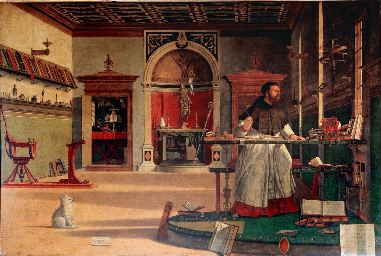 Święty Augustyn w swoim gabinecie lub „Wizja św. Obraz Vittore Carpaccio (ok. 1460-1526) 1502-1507 Ndz. 141x210 cm Wenecja, Scuola di San Giorgio degli Schiavoni autorstwa Vittore Carpaccio