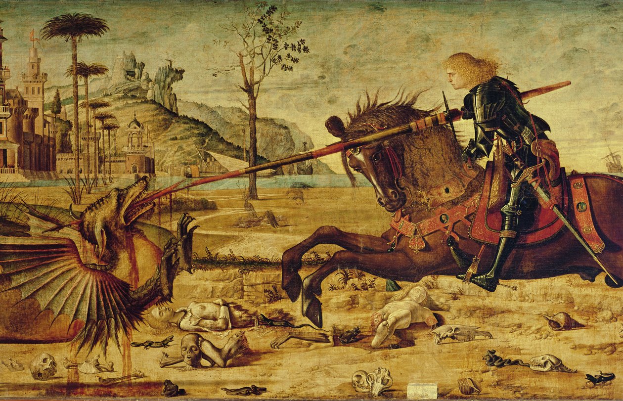 Św. Jerzy zabijający smoka, 1502-07 (detal 428017) autorstwa Vittore Carpaccio