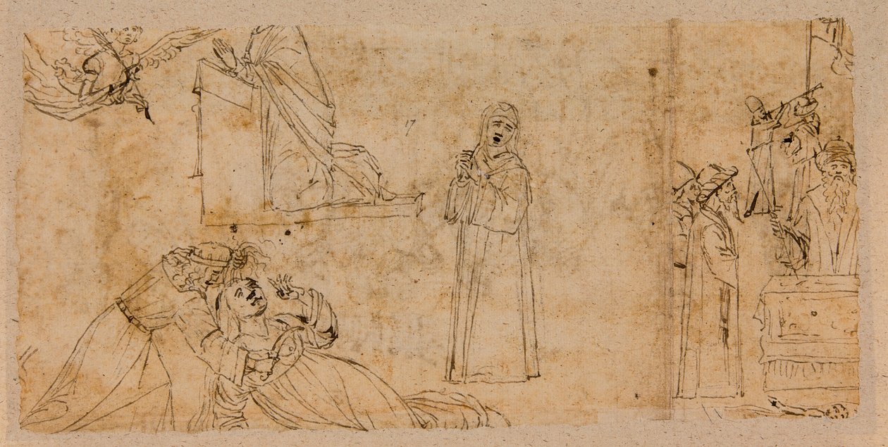 Studia na zwiastowanie; za męczeństwo św. Agaty; na Madonnę żałobną (pióro i tusz na kredzie na papierze) (wers z 5933930) autorstwa Vittore Carpaccio